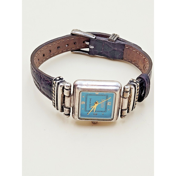 STERLING SILVER Ecclissi 22490 Case Turquoise Dial Square Dress Watch Vtg main image 7